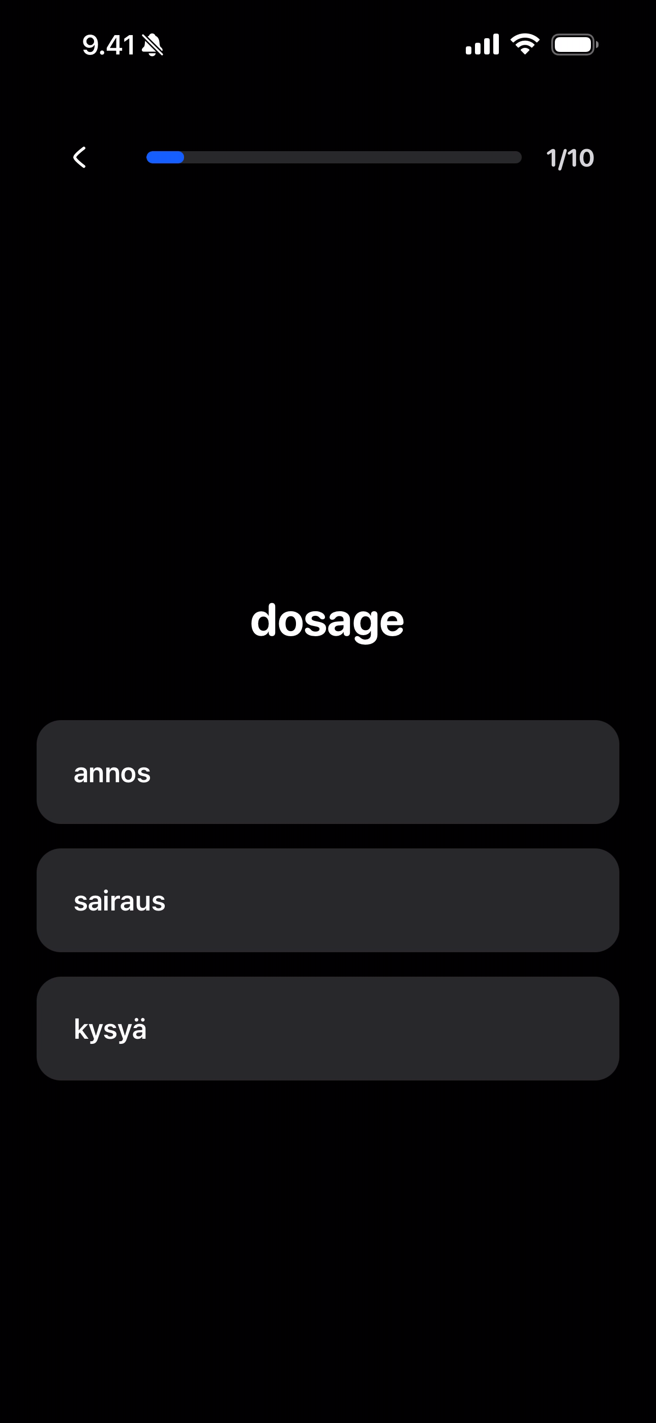 Quiz question with answer choices